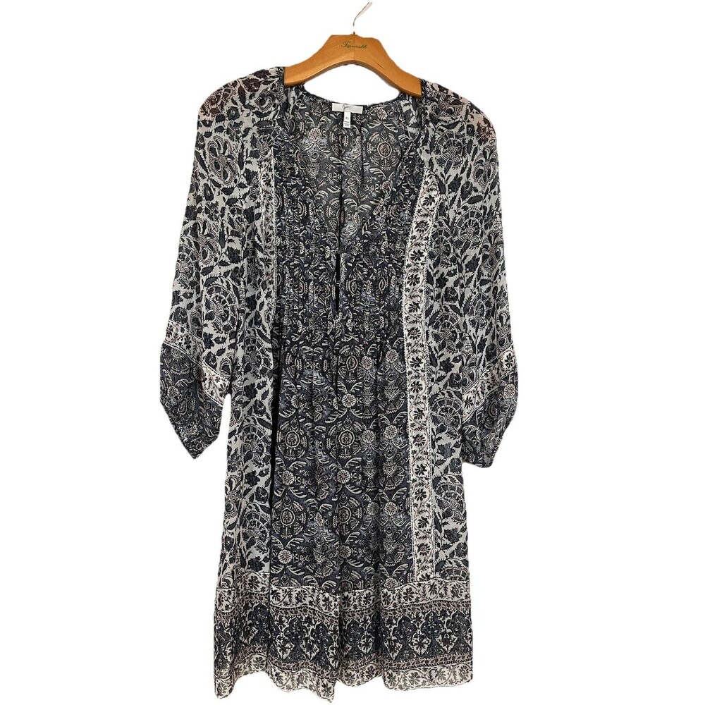 Joie 100% Silk Tunic‎ Shift Dress, 3/4 Sleeve Tapestry Floral Pattern Size XS